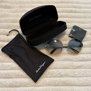 Salvatore Ferragamo Authentic Sunglasses New in Box. Gold and Teal/Green SF156S
